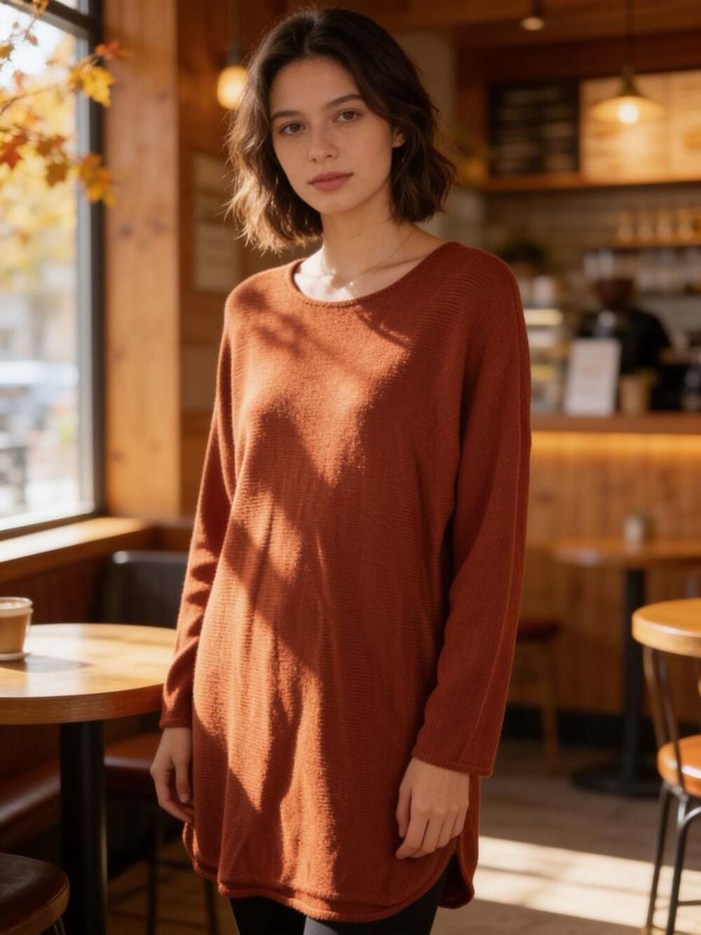Michael Kors Tunic Sweater Size M Rust Ribbed Long Sleeve